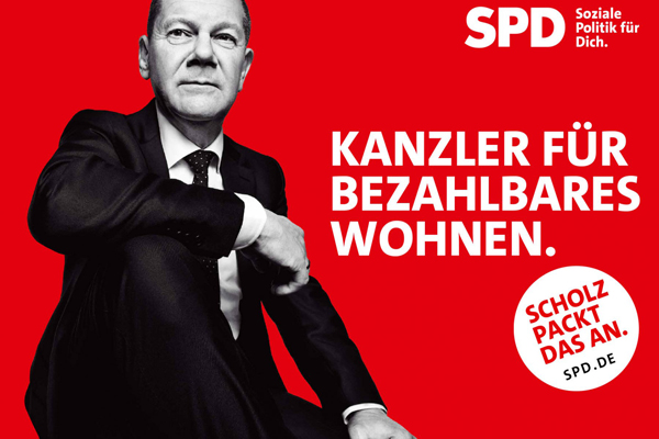 Campagneposter voor de Duitse verkiezingen van SPD-leider Scholz